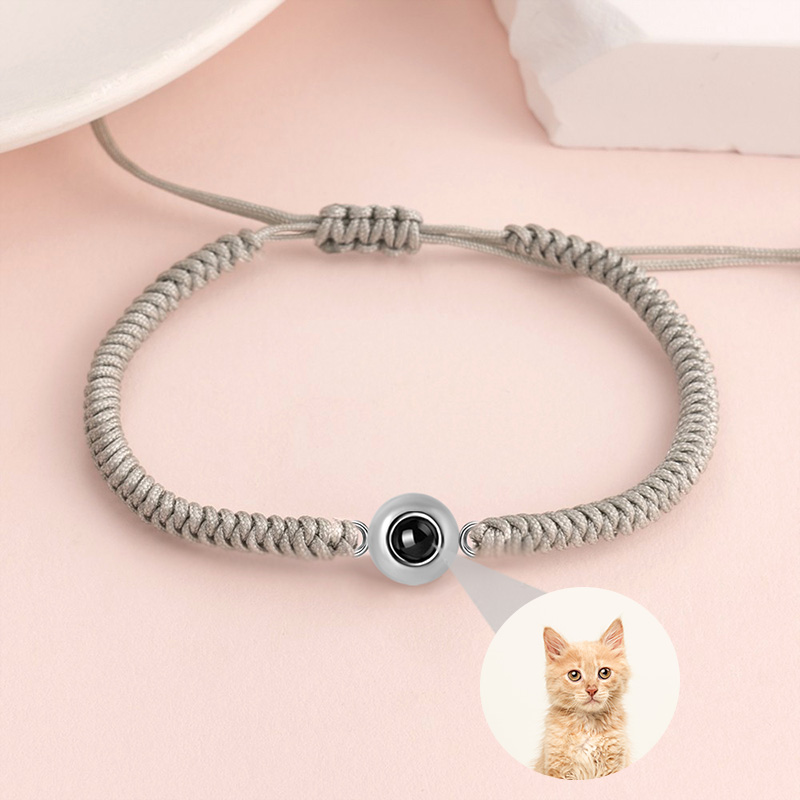 サークル 投影 写真 写真入れ 組紐 ブレスレット チタンスチール