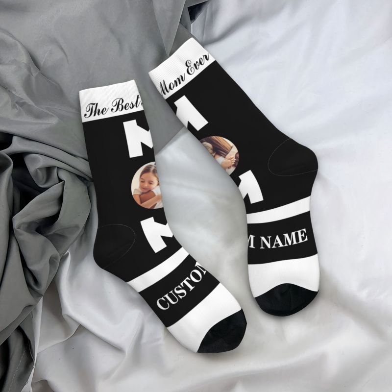 Customizable Face Socks Can Be Added with Photo and Name Black Minimalist Style