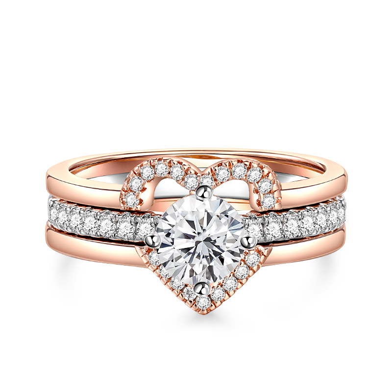 Jeulia Simple Two Tone Three Ring Set Round Cut Sterling Silver
