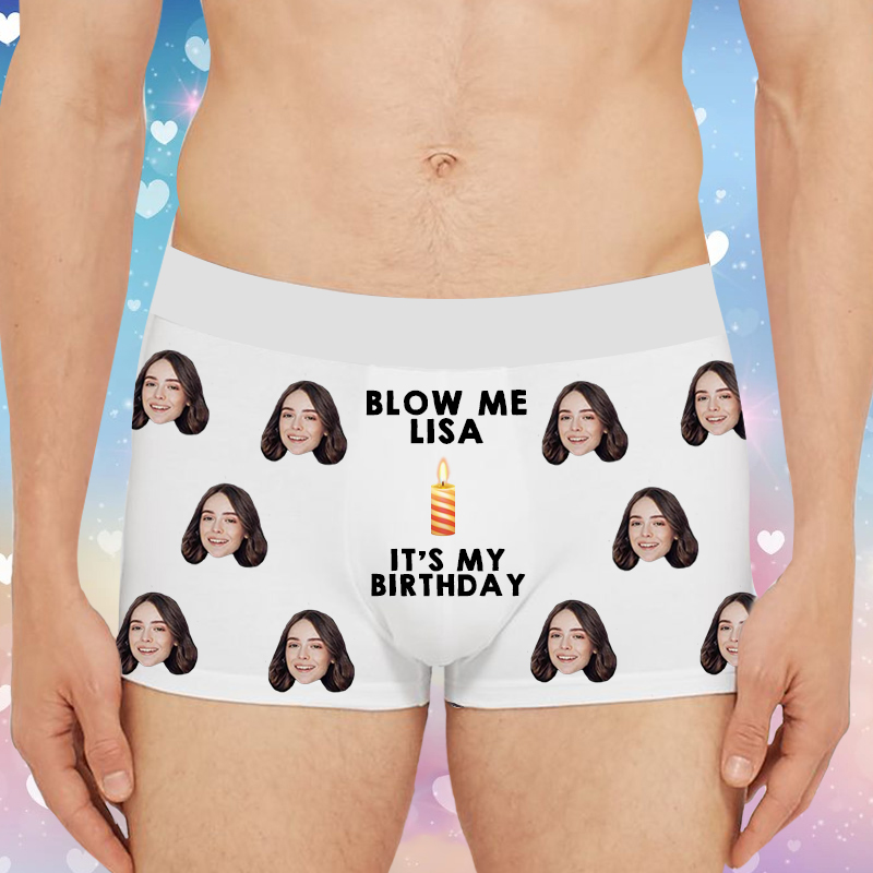 Personalized Picture Men's Underwear Boxer Briefs with Burning Candles Pattern Cool Birthday Gift