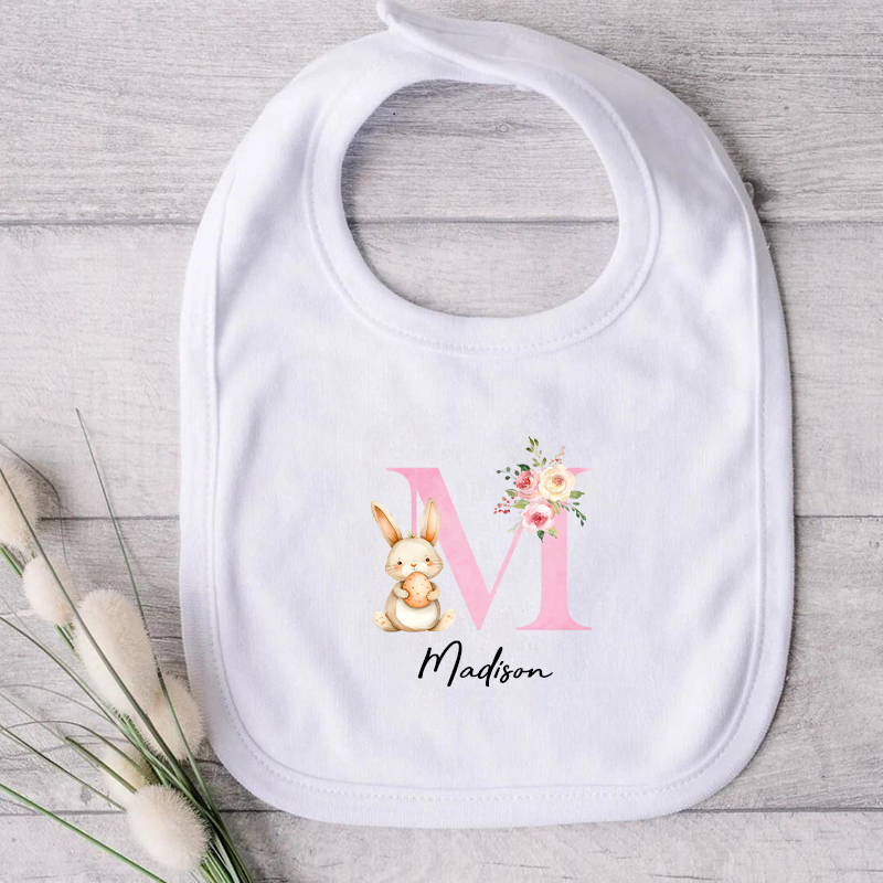 Personalized Name Baby Bib with Rabbit Pattern Cute Gift for Kids