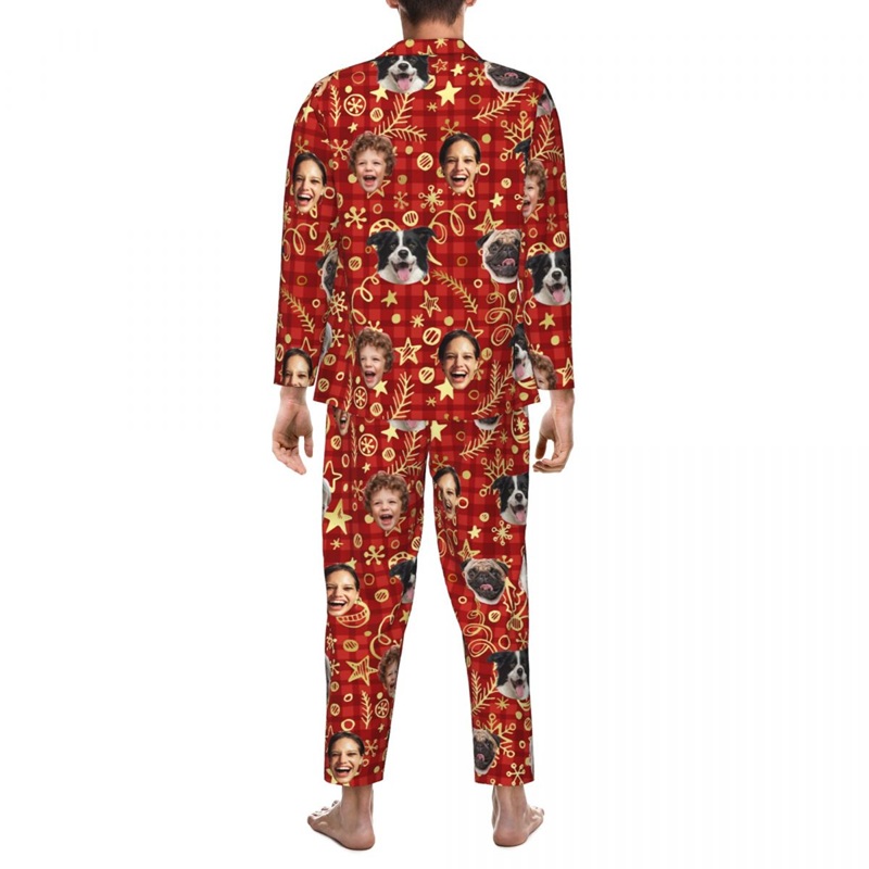 Personalized Pajamas Custom Face Photo Golden Festival Decors Perfect Christmas Gift for Family