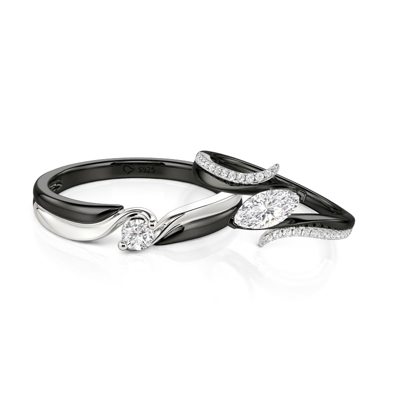 Jeulia Parallel Meet Two-Tone Bypass Couple Ring Set