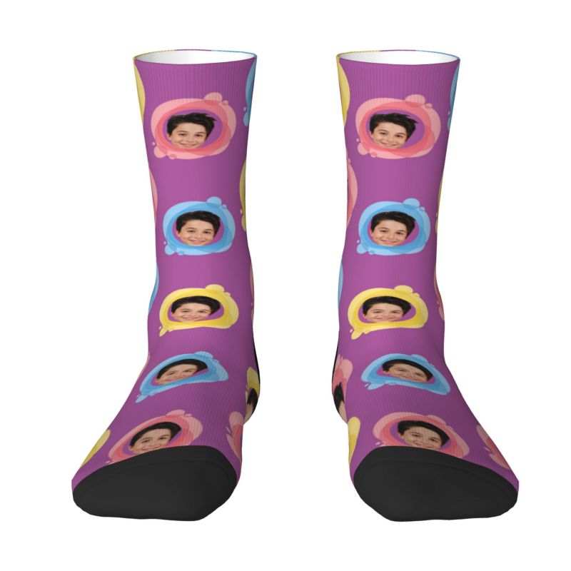 Customized Face Socks Add Photos in Colorful Circle Gifts for Dad