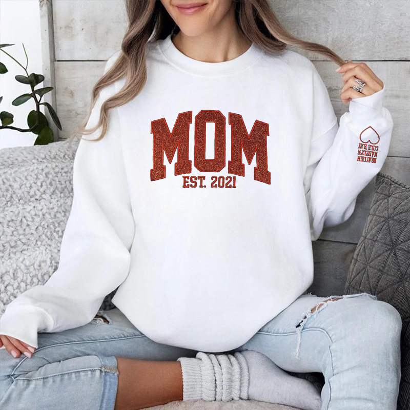 Gepersonaliseerd Sweatshirt Geborduurd Mamma met Custom Glitter Ontwerp Aantrekkelijk Moederdag Cadeau