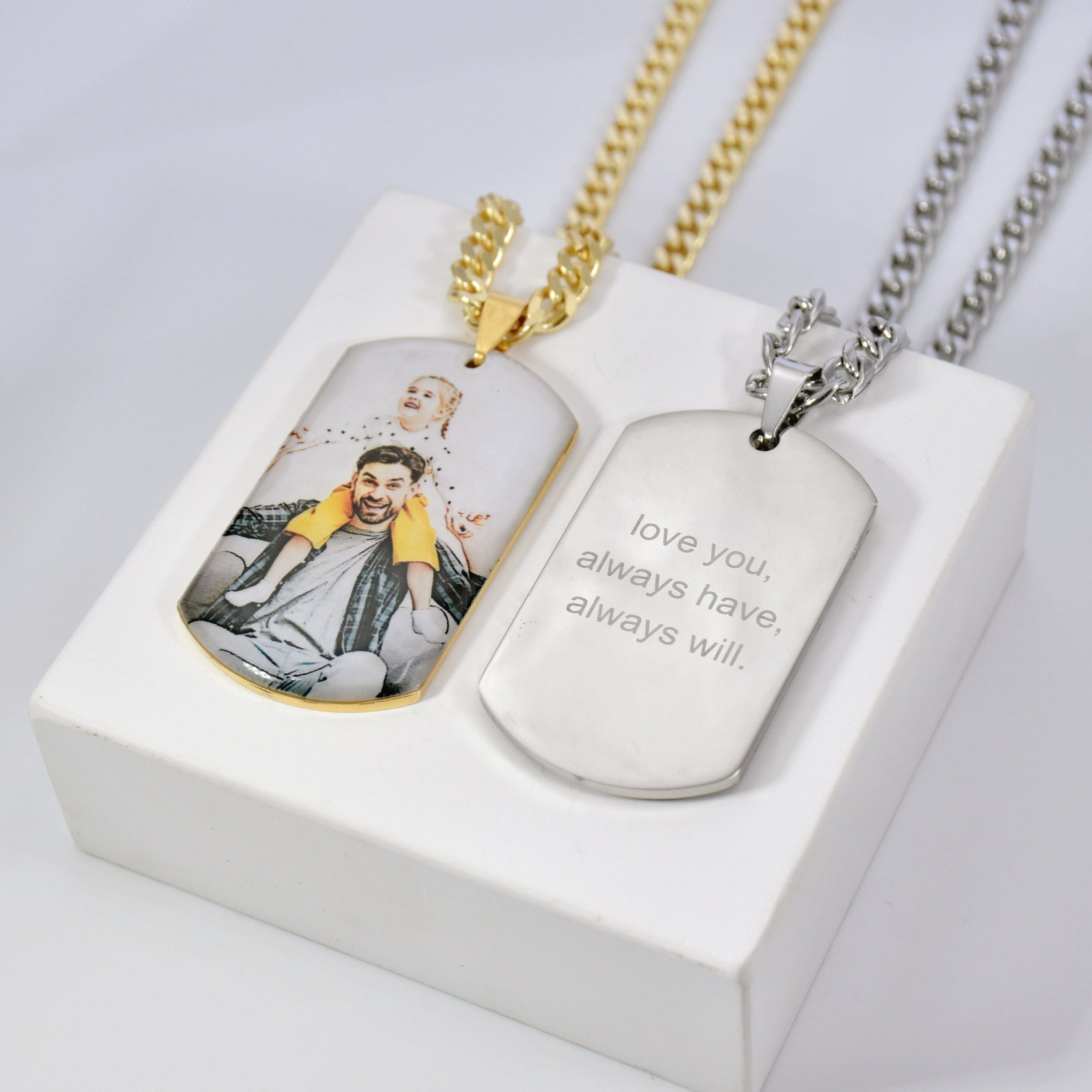 Personalized Dog Tag Necklace Customized Photo Warm Gift for Dad