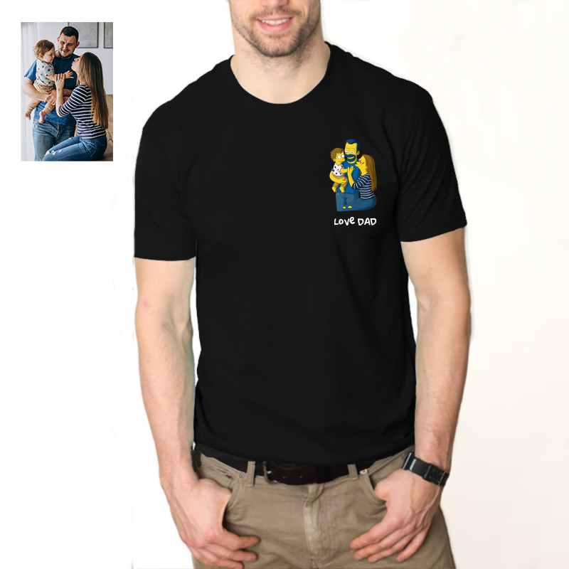 Personalized T-shirt Custom Dad and Kid Photo Simpson Cartoon Style Design Funny Gift for Father