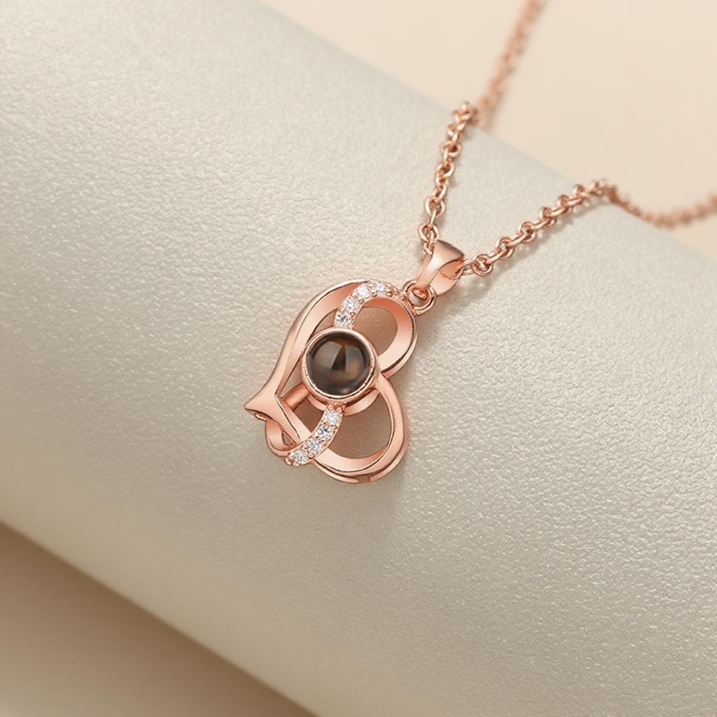 Personalized Love Projection Picture Necklace with Diamond Gift for Mom