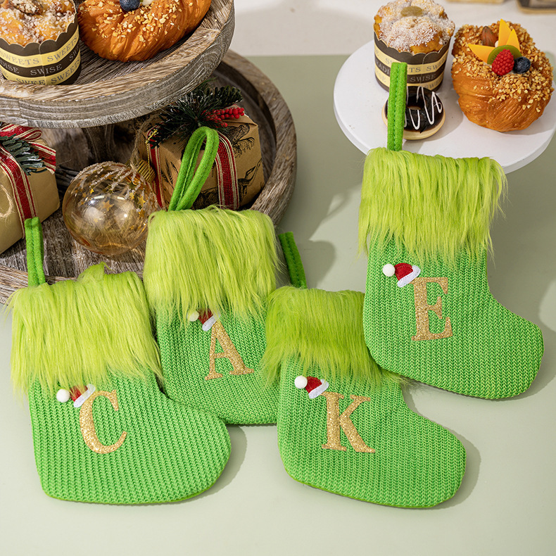 Personalized Green Monster Letter Christmas Stockings Cute Gifts for Kids