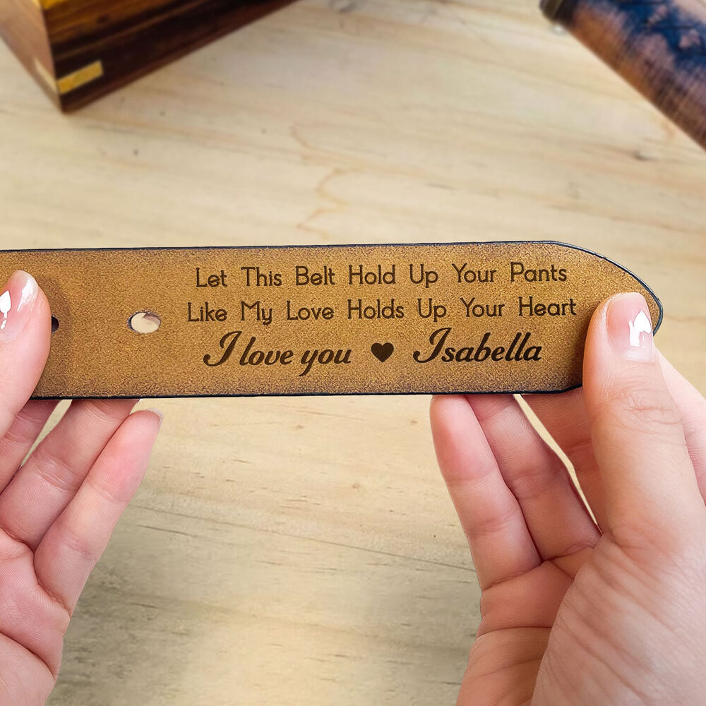 Personalized Belt with Engraved Love Text as a Gift for Husband