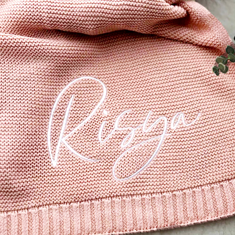 Personalized Baby Knitted Blanket with Embroidered Name Beautiful Gift for Kid