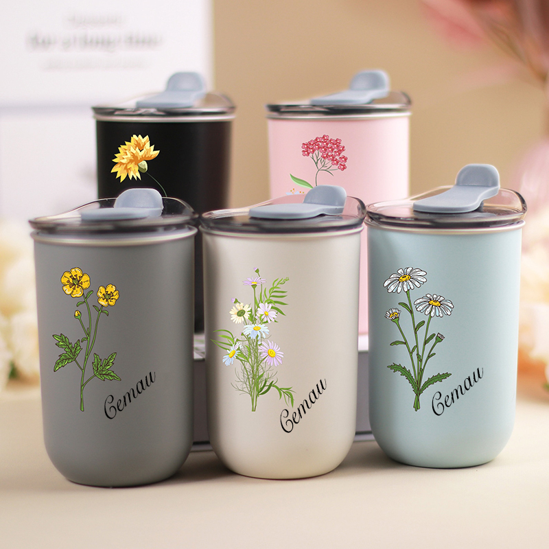 Personalized Name Wine Tumbler With Lid Custom Birthflower Pattern Best Gift for Your Lover