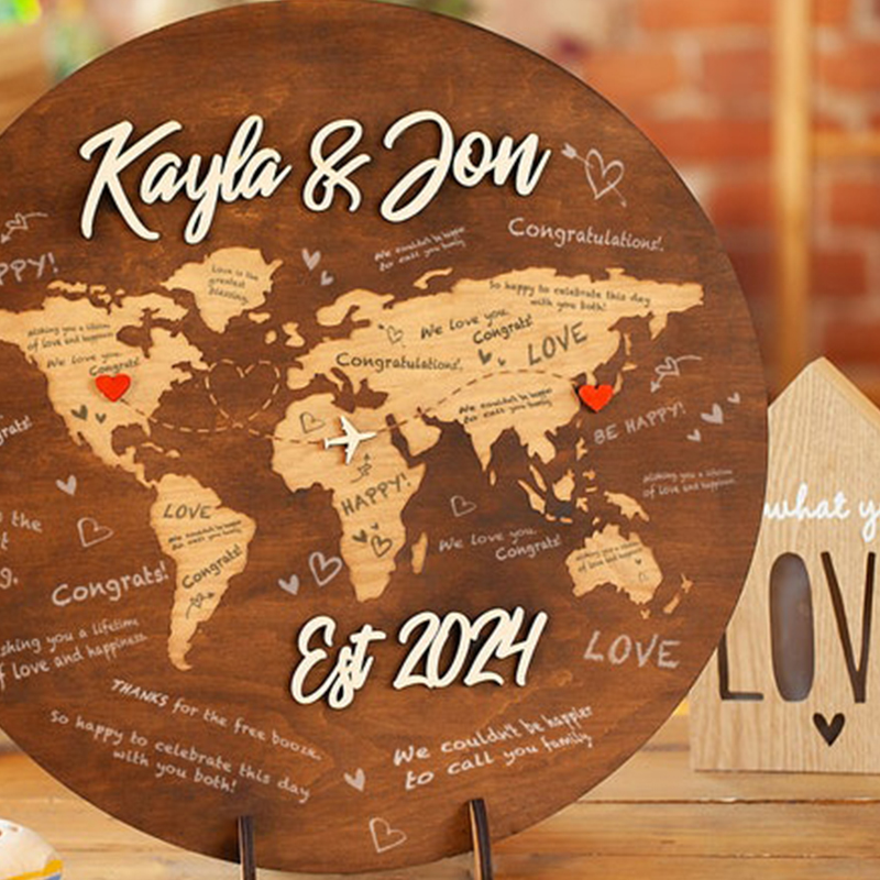 カスタムイズ 世界地図 名入れ 日付き 木製 ゲストブック 結婚式 披露宴