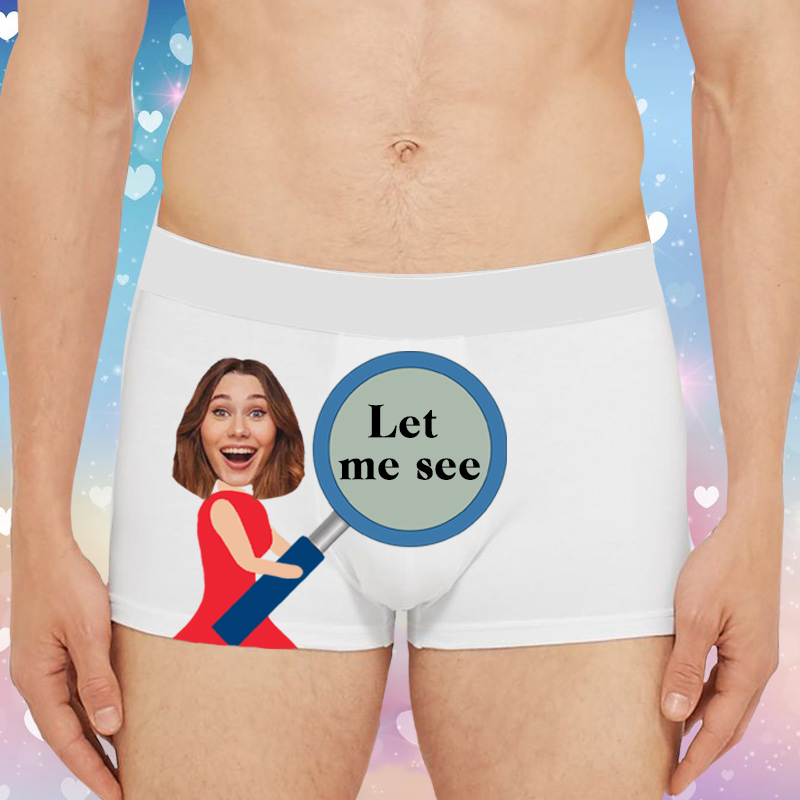 Personalized Photo Men's Underwear Boxer Briefs Creative Present for Husband "Let Me See"