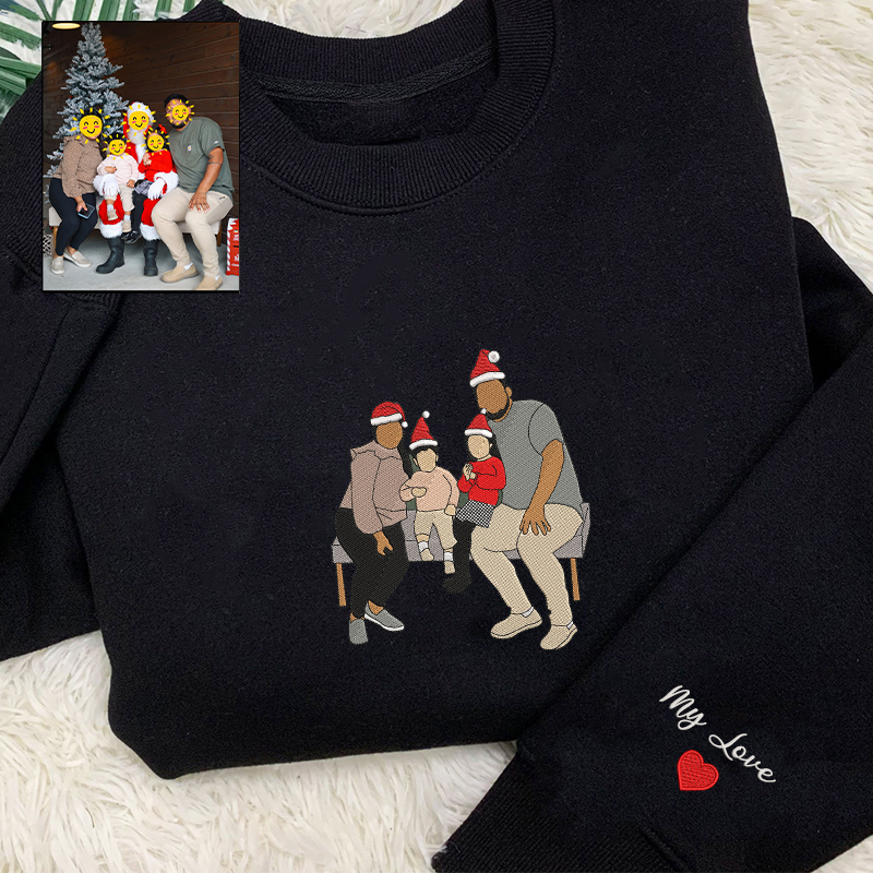Personalized Sweatshirt Embroidered Custom Photo with Christmas Hat Design Perfect Gift for Family Members