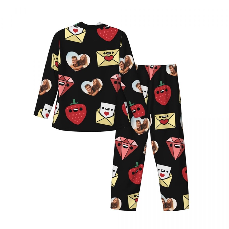 Personalized Pajamas Custom Heart Photo Letter Strawberry Diamond Design Cute Gift for Loved One