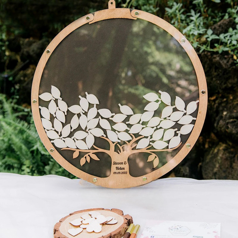 Personalizowana Okrągła Żywe Drzewo Drewno Akrylowy Na miarę Nazwa Księga gości