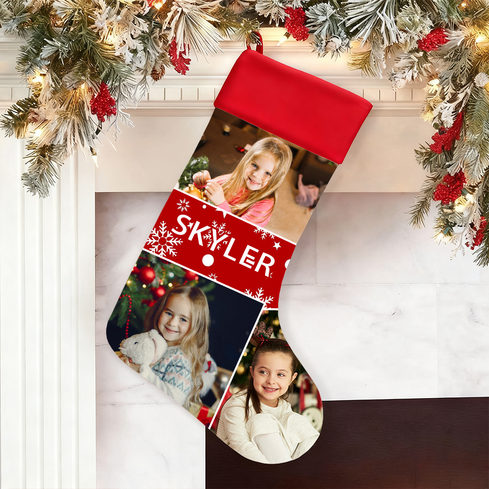 Chaussettes de Noël personnalisées avec 3 photos et noms pour enfants