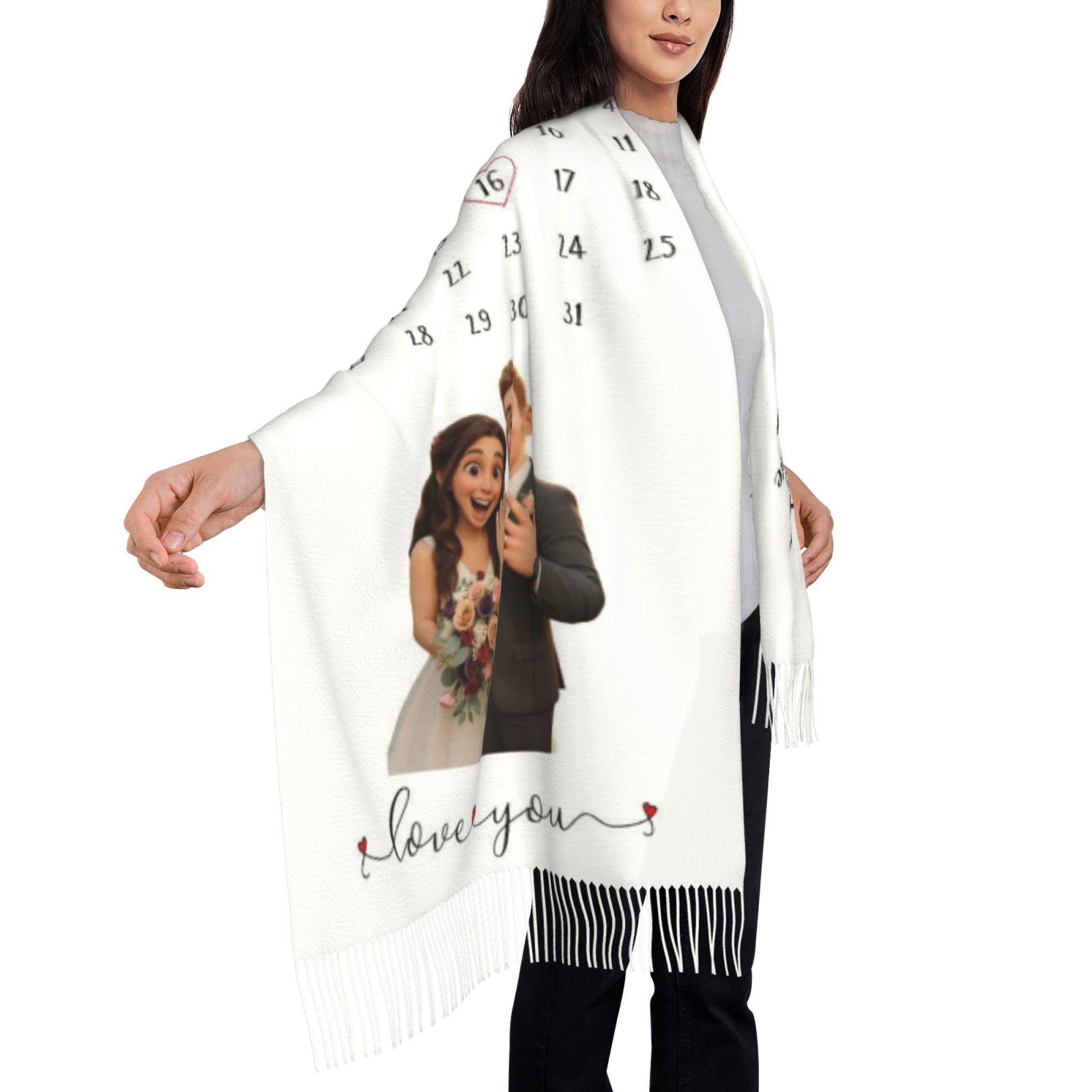 Custom Scarf Cartoon Style Photo Couple Wedding Thank You Gift for Friends