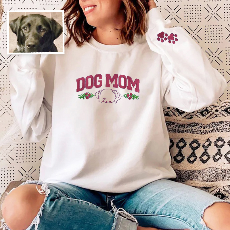 Personalized Sweatshirt Embroidered Dog Mom Custom Pet Ear Outline Design Great Gift for Pet Lover Mama