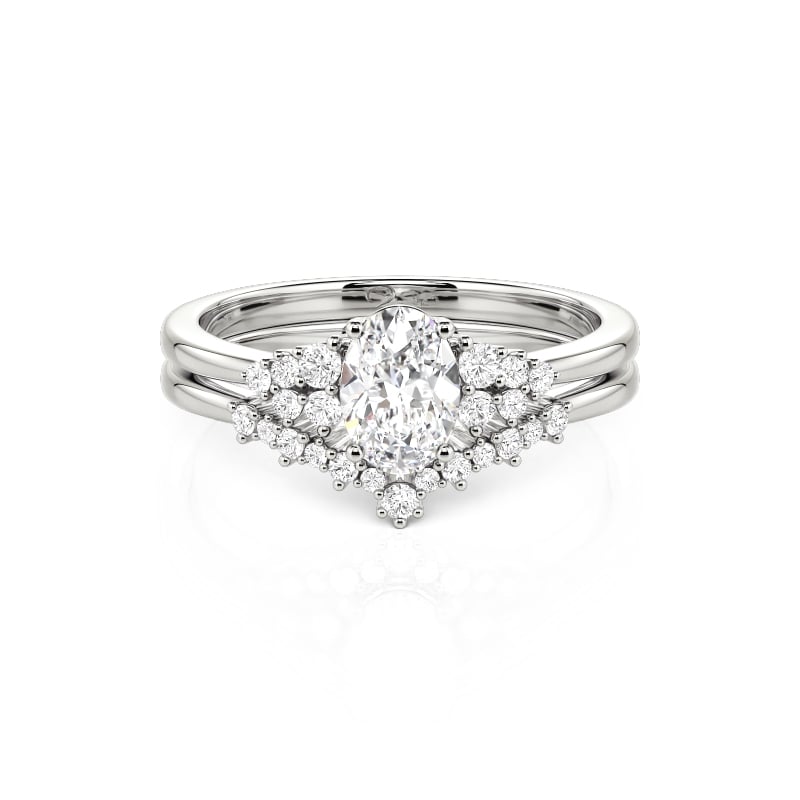 Jeulia Oval Cut Cluster Bridal Ring Set 2PCS Sterling Silver