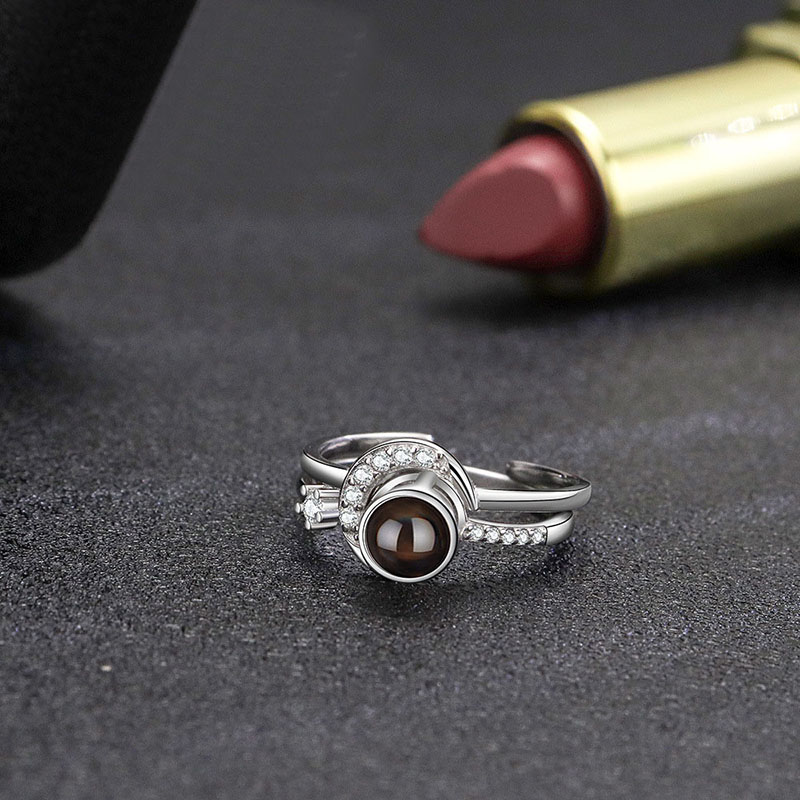 Bague de projection en argent   avec motif de lune Meilleur cadeau de mariage