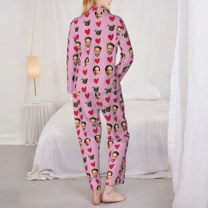 Pyjama personnalisé Photos personnalisées de vos proches Conception de cœur chaleureux Cadeau parfait pour les couples