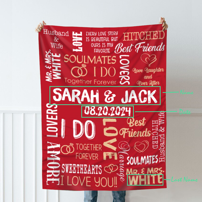 Personalized Name Blanket Simple Gift for Couples "I Do"
