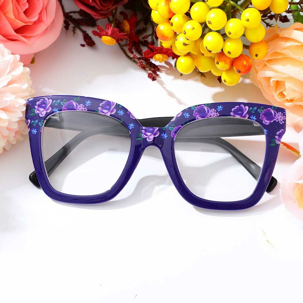 Cynthia Quadratische Lila Blumen Brille