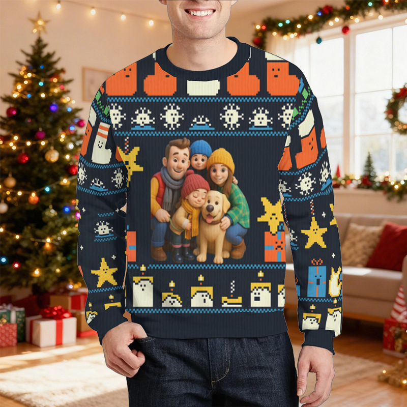 Suéter feo personalizado unisex con foto personalizada, diseño de dibujos animados lindos, regalo divertido de Navidad para la familia