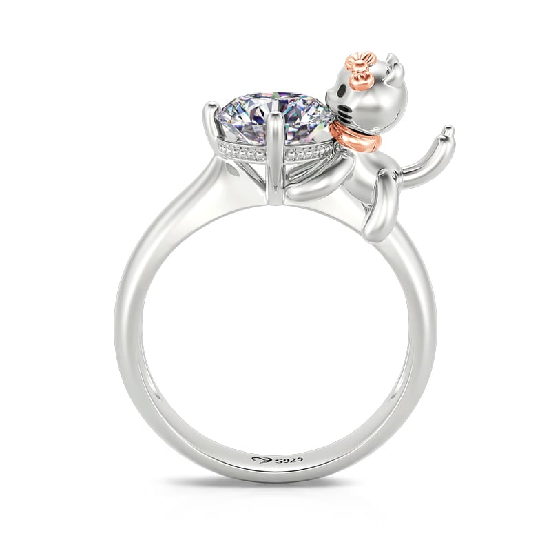 Jeulia Hug Me "Balloon Cat" Round Cut Sterling Silver Ring