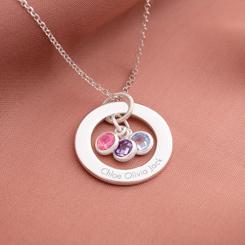 Personalised Eternal Ring and Birthstone Necklace Sweet Gift for Family