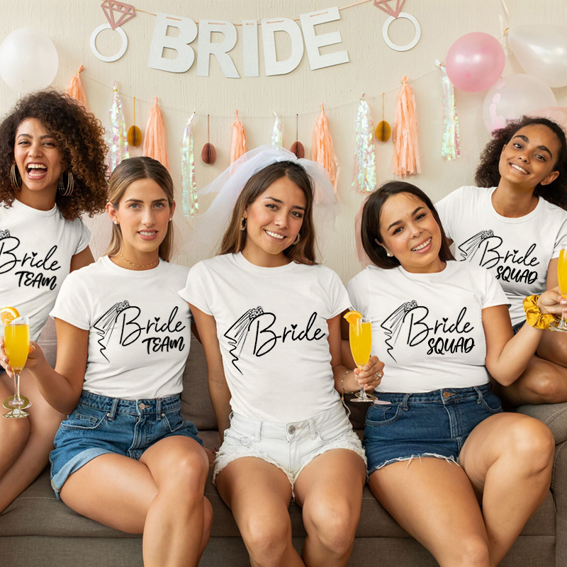 Personalized T-shirt Bride Squad with Wedding Veil Design Creative Pretty Hen Party Gift