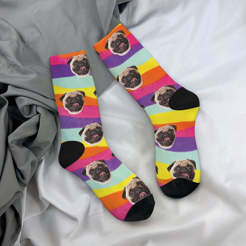 Personalized Tie Dye Face Socks Rainbow Printed with Pet Photos
