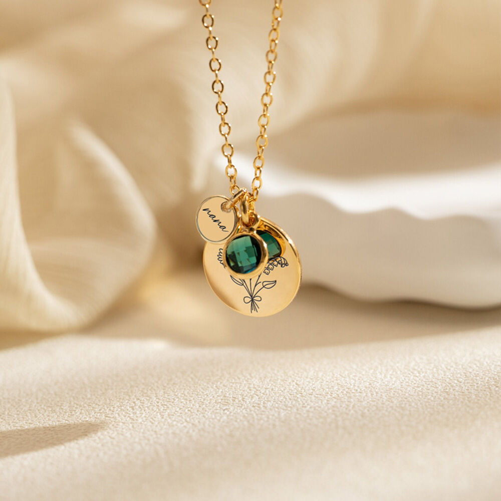 Personalized Family Birth Flower Bouquet Necklace Birthstone Jewelry Mothers Day Gift for Mom