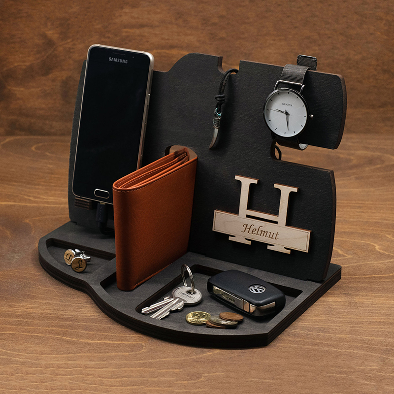 Personalized Desk Organizer Phone Docking Station Accessories Perfect Gift for Him Couple and Dad