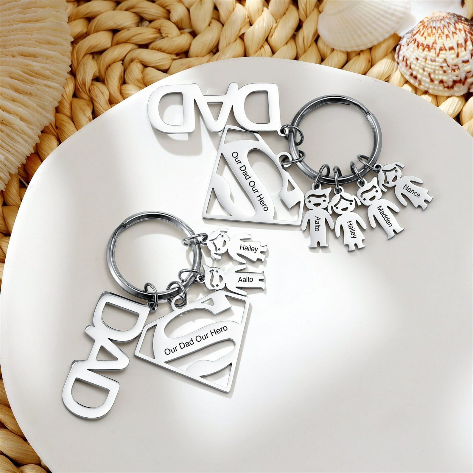 Personalized Super Dad Keychain Customized with Child's Name Father's Day Gift