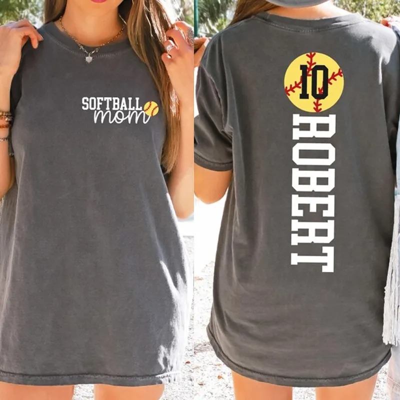 Personalized Washed T-shirt Softball Mom Custom Name and Jersey Number Perfect Gift for Sports Lovers
