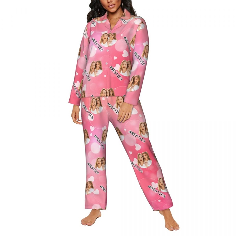 Pijama personalizado con foto de mejores amigas, diseño de corazón rosa de ensueño, regalo atractivo para amigas.