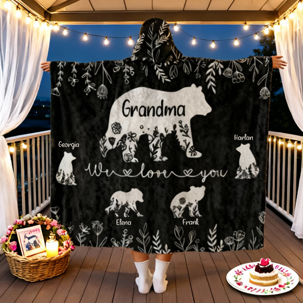 Personalisierte Tragbare Decke Hoodie mit Bärenmuster Bestes Geschenk zum Muttertag