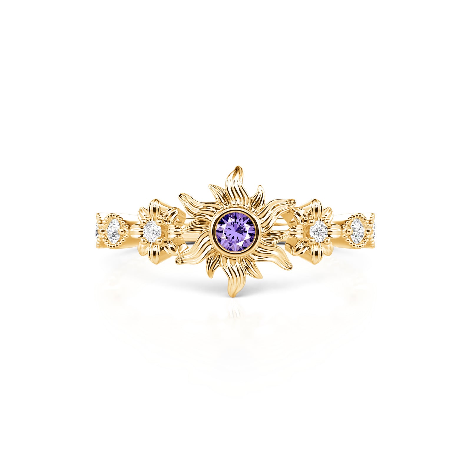 Jeulia Golden Flower Sterling Silver Ring