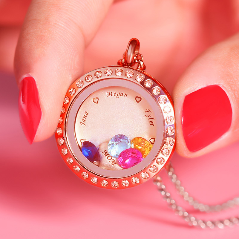 誕生石 チャーム 刻印 ロケット ネックレス オーダーメイド