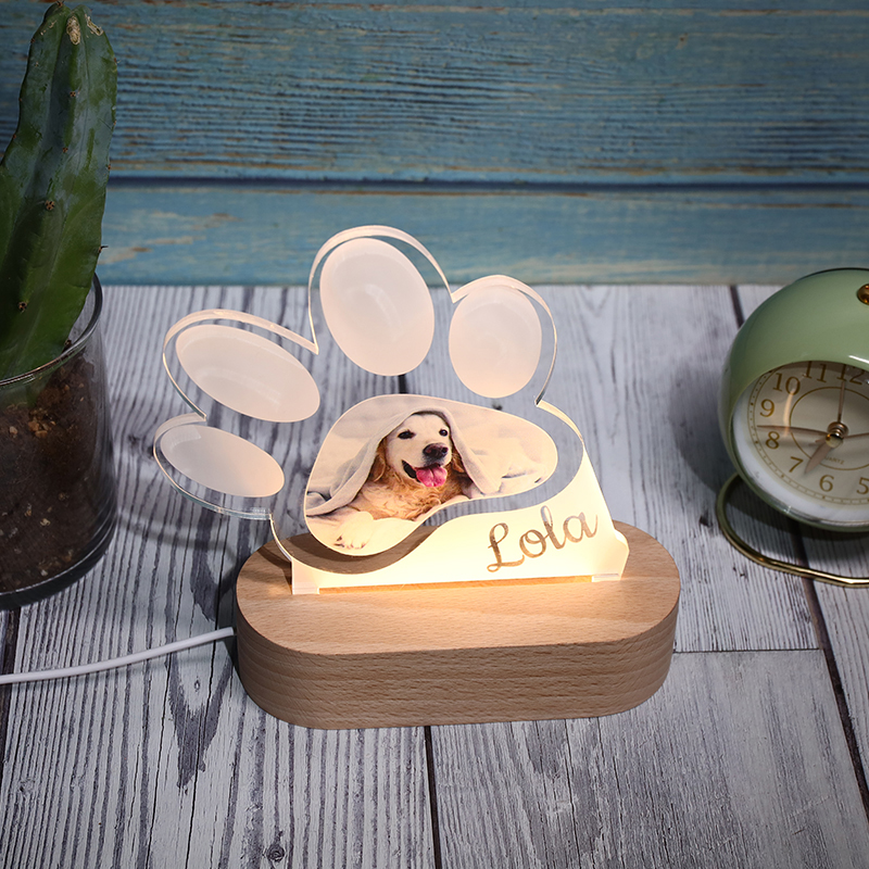 Personalized Photo Paw Print Night Light for Cute Pet