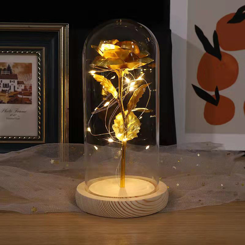 Galaxy Rose Glass Lampshade Eternal Flower Log Base Rose Flower Night Light Gift