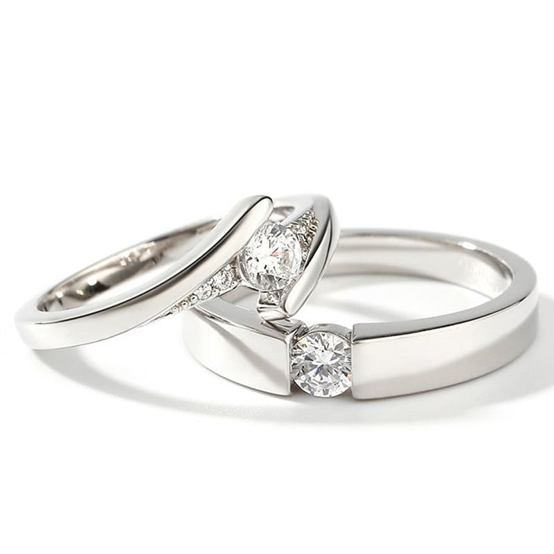 Jeulia "Lovers' Beauty" Round Cut Sterling Silver Couple Rings
