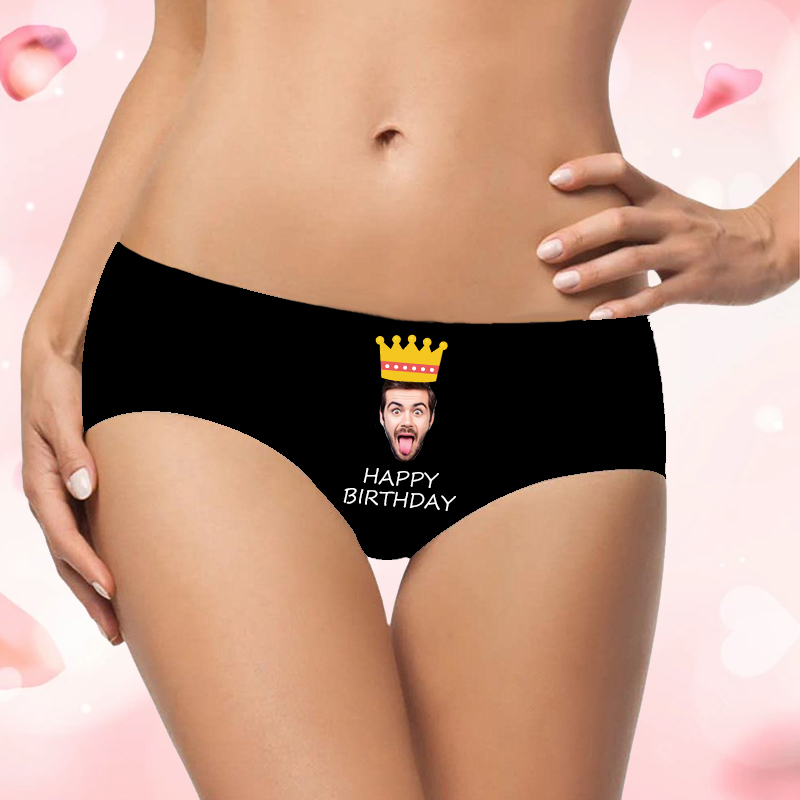Personalized Photo Women's Underwear with Crown Pattern Funny Present for Birthday