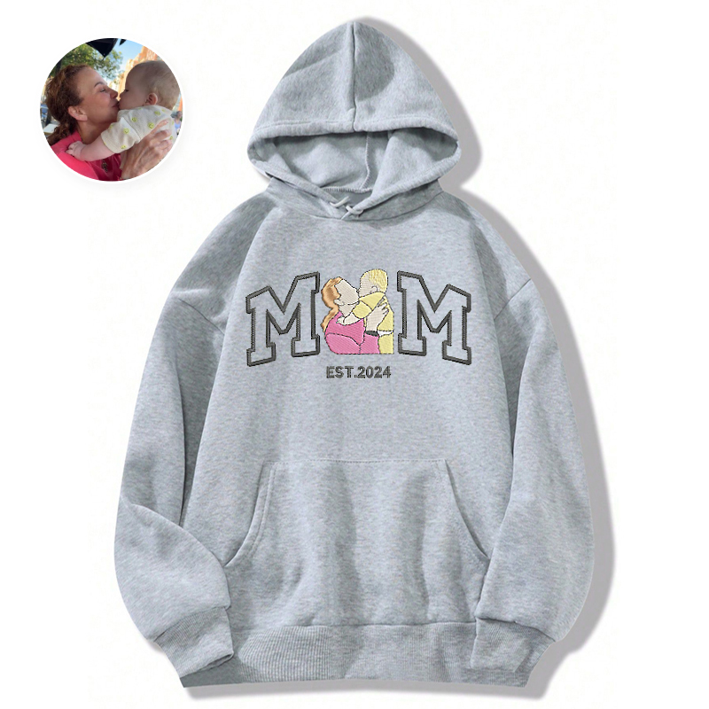 Personalized Hoodie Embroidered Custom Family Photo with Your Message Design Perfect Mother's Day Gift