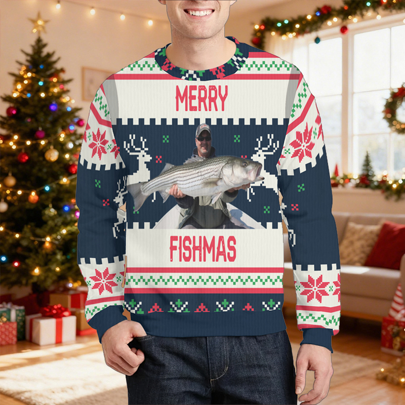 Maglione brutto personalizzato unisex con foto personalizzata Regalo di Natale perfetto per gli amanti della pesca