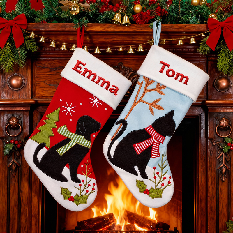 Personalisierte Weihnachtsstrümpfe mit Haustier-Muster Individuell bestickte Geschenke mit Namen für Tierliebhaber