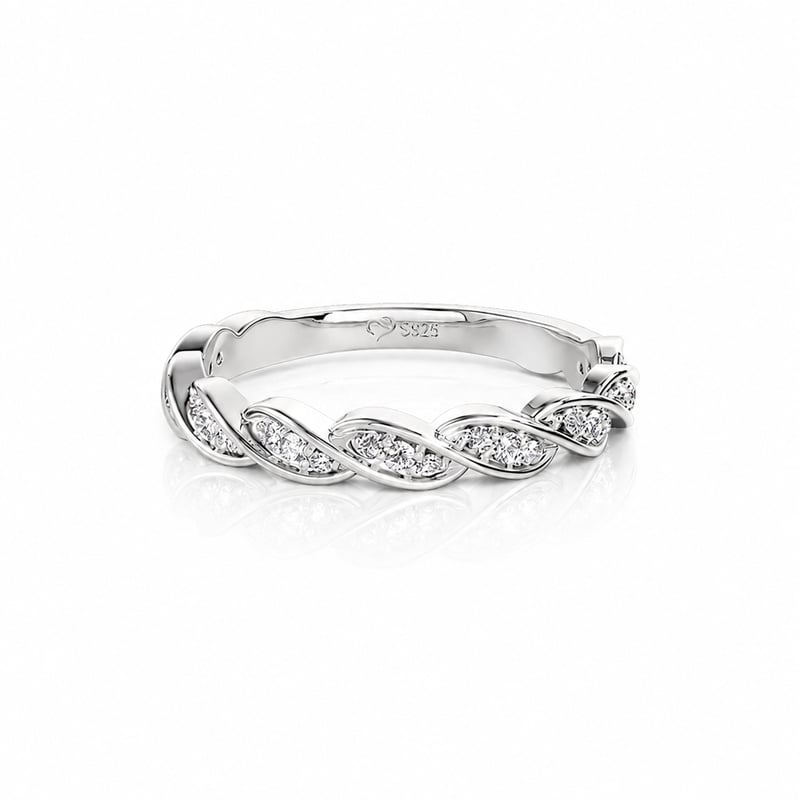 Jeulia Simple Twist Design Wedding Band Sterling Silver